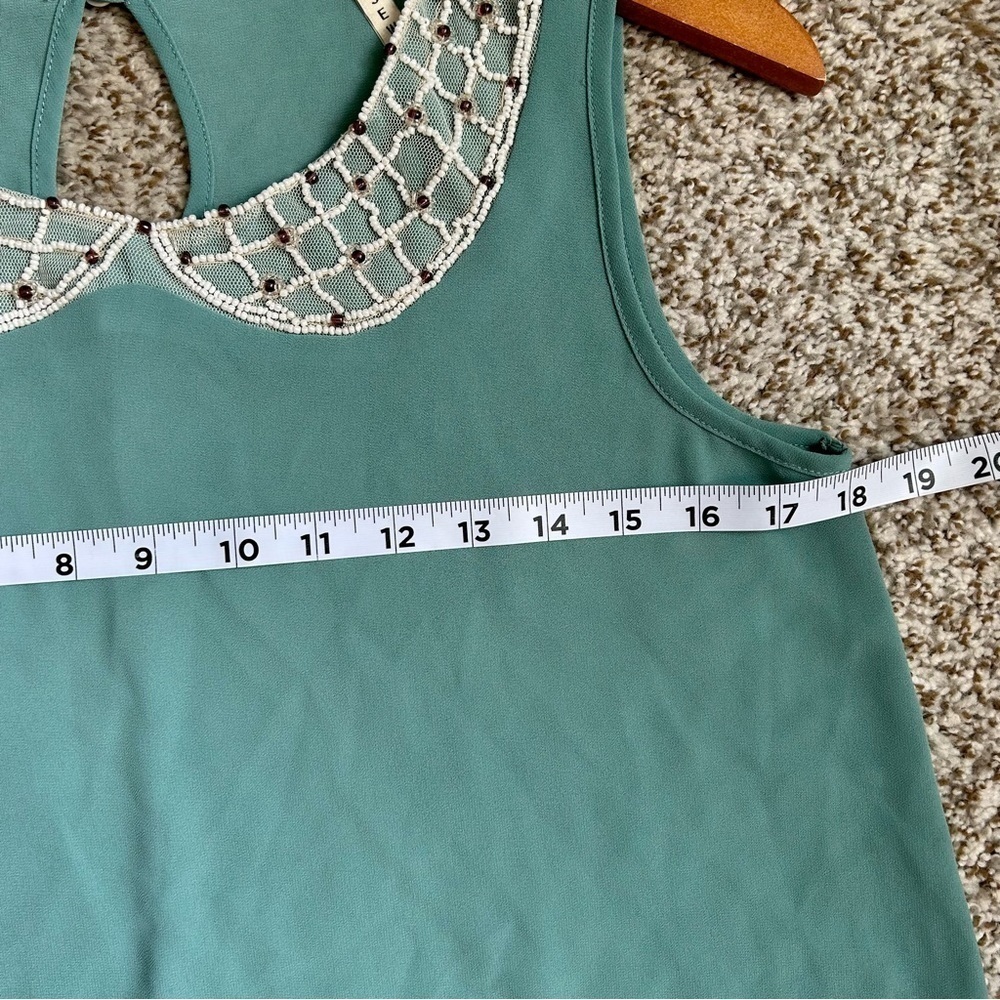 🦋 B Jewel Teal Mint Green Peter Pan Collar Beaded Sleeveless Blouse Medium - Picture 4 of 5